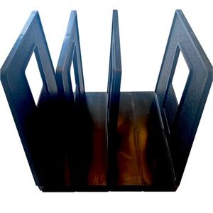 Adjustable Black Plastic File Folder Rack/Sorter.   Rack has 3 Slots. Organizer.